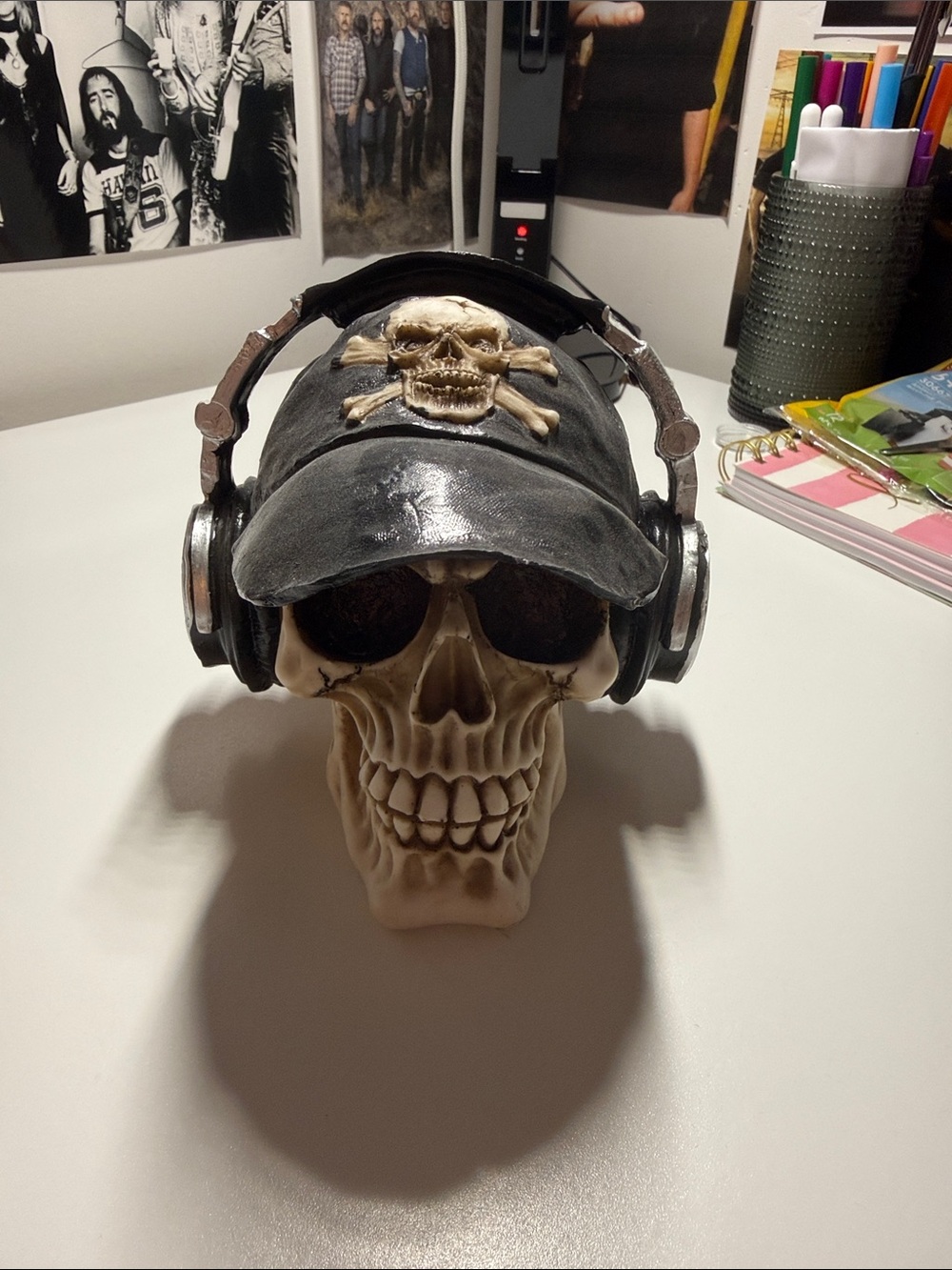 Skull Headphone Figurine with Black Cap - Decorative sculpture